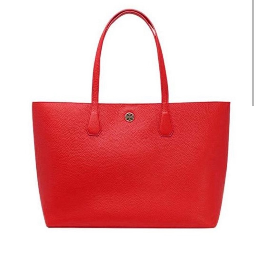 Gorgeous Tory Burch Perry Red Leather Tote Bag